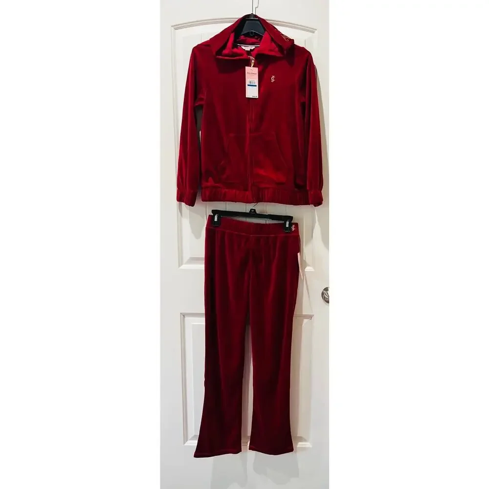 NWT❤️JUICY COUTURE Girl's Foil Print Velour Zip Up Hoodie and legging sets szXL